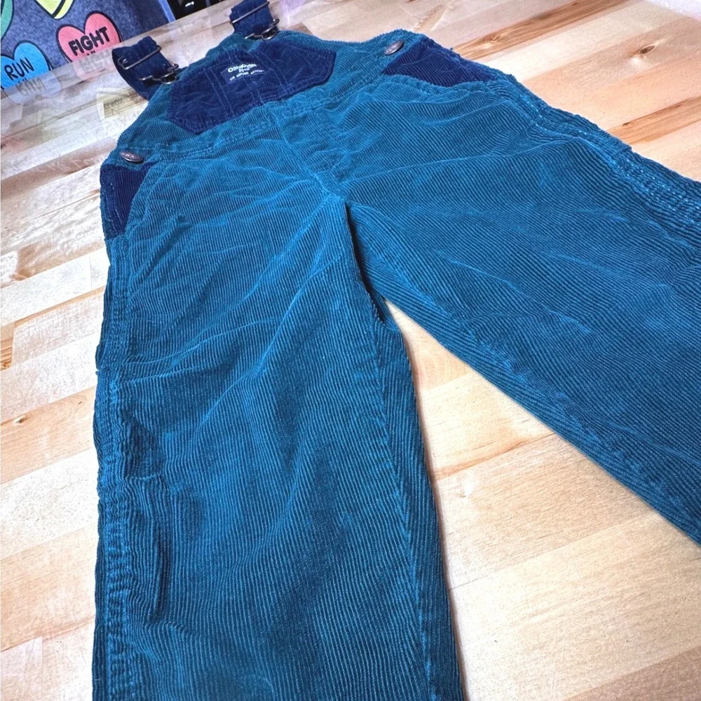OshKosh B'gosh Corduroy Overalls Toddler 2T Teal Navy Blue Excellent Vestbak
